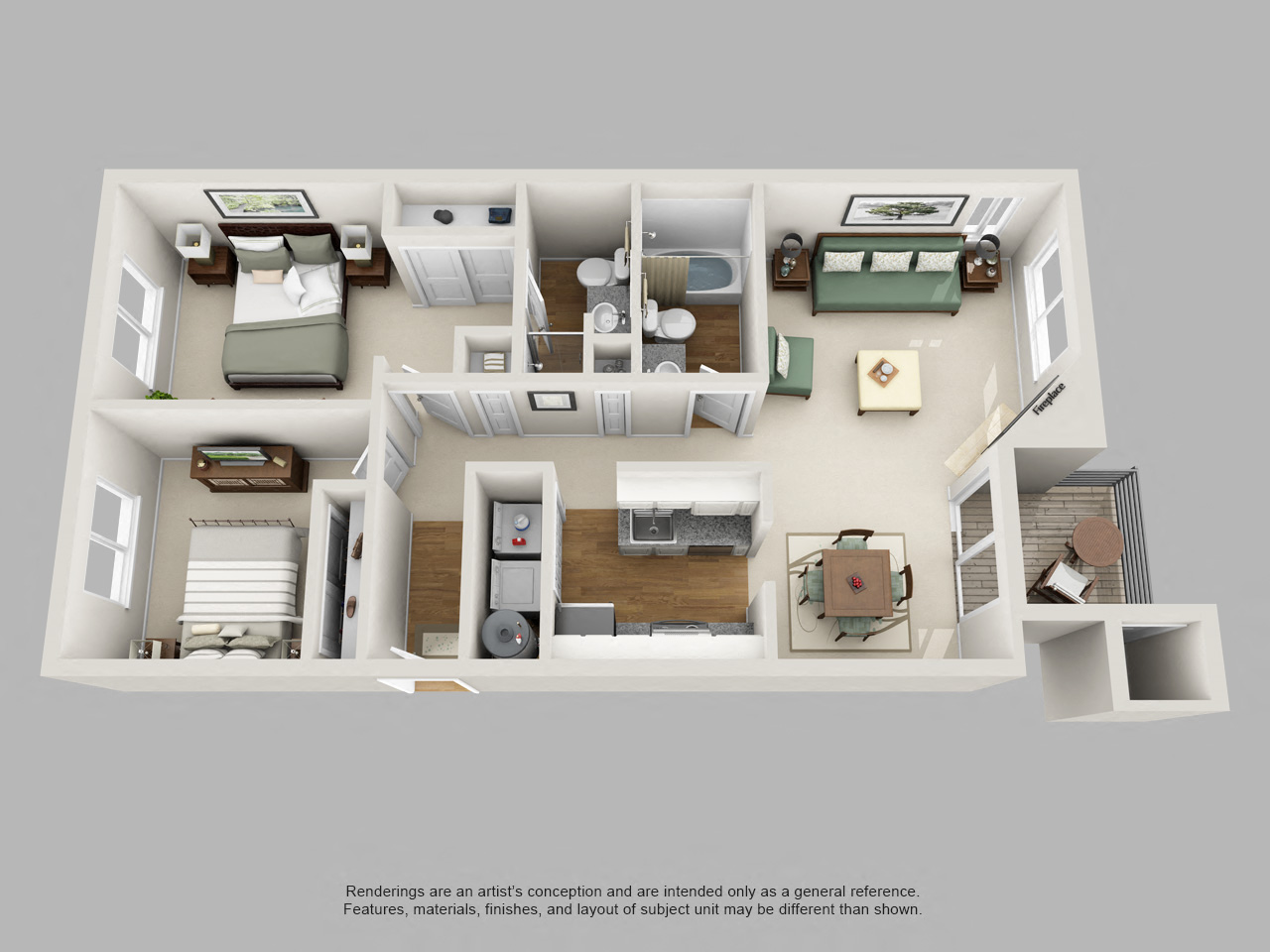 Floor plan for 2 beds, 2 baths, 1011 sqft